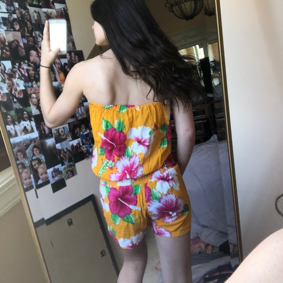 orange halter tie-up flower jumpsuit romper - Picture 3 of 3